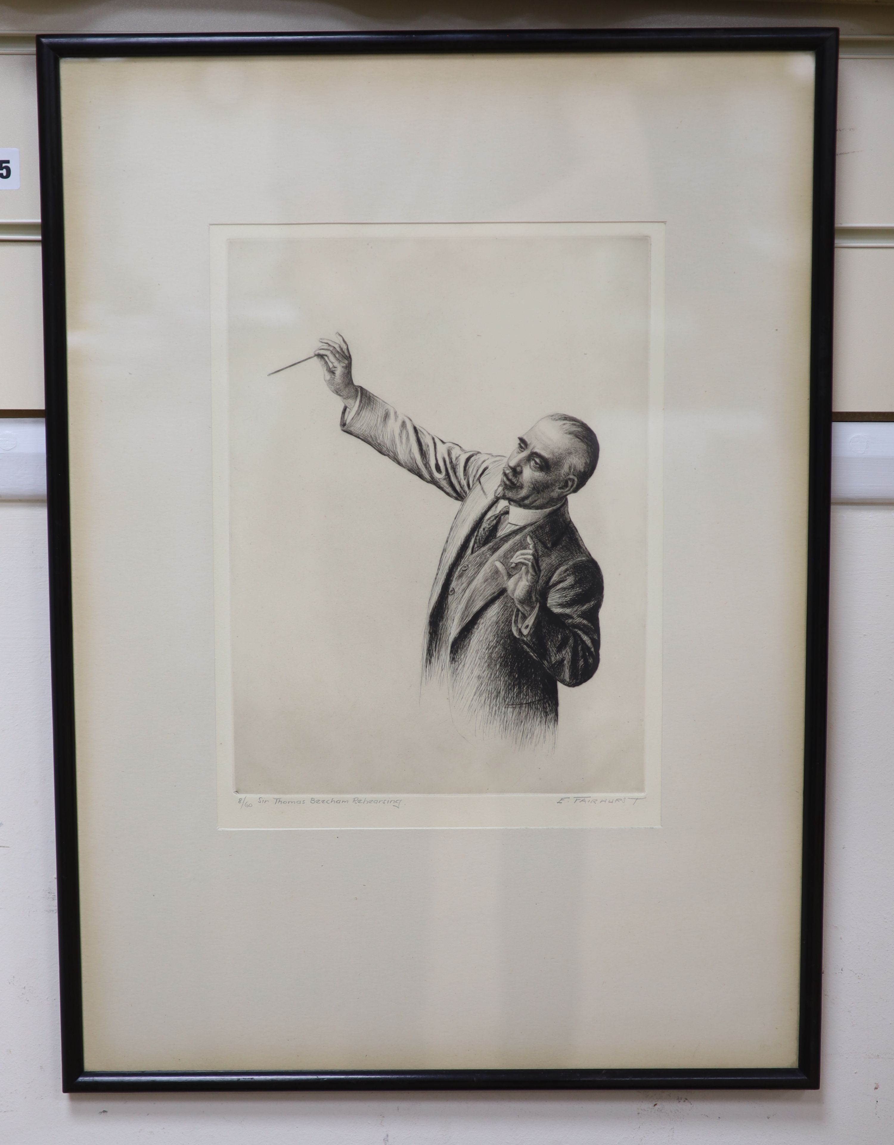 Enoch Fairhurst (1874-1945), etching, 'Sir Thomas Beecham Rehearsing', signed, titled and numbered 8/60, 30 x 22cm